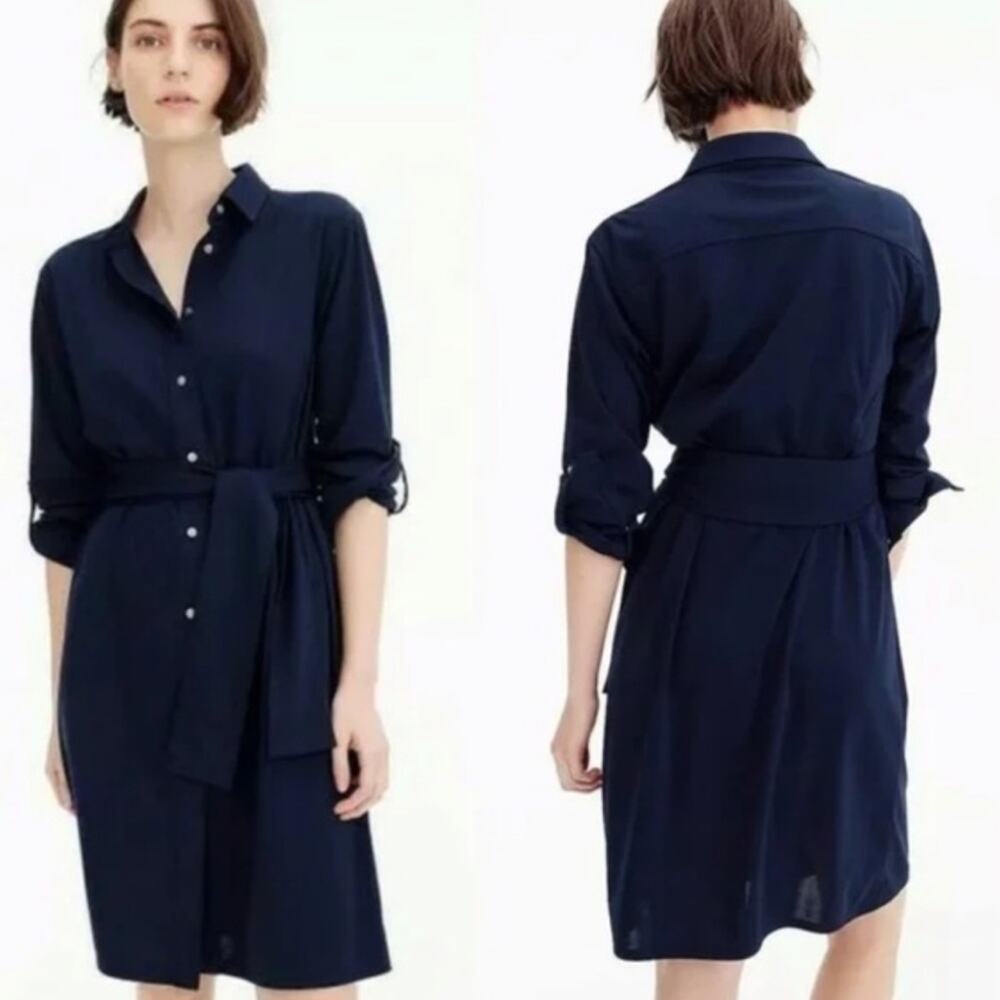 J. Crew Navy Blue Tie-Waist Knit Shirtdress